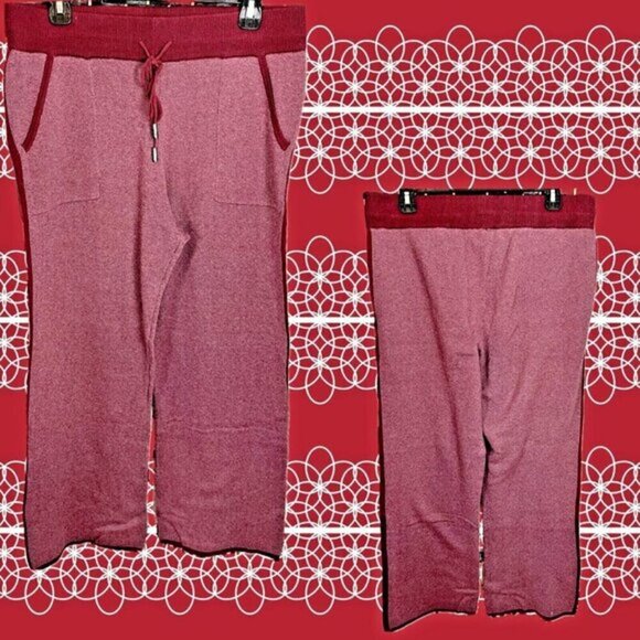 Rhonda Shear PXL Heather Wine Drawstring Waistband Pockets Sweater Knit Pants - Picture 1 of 5